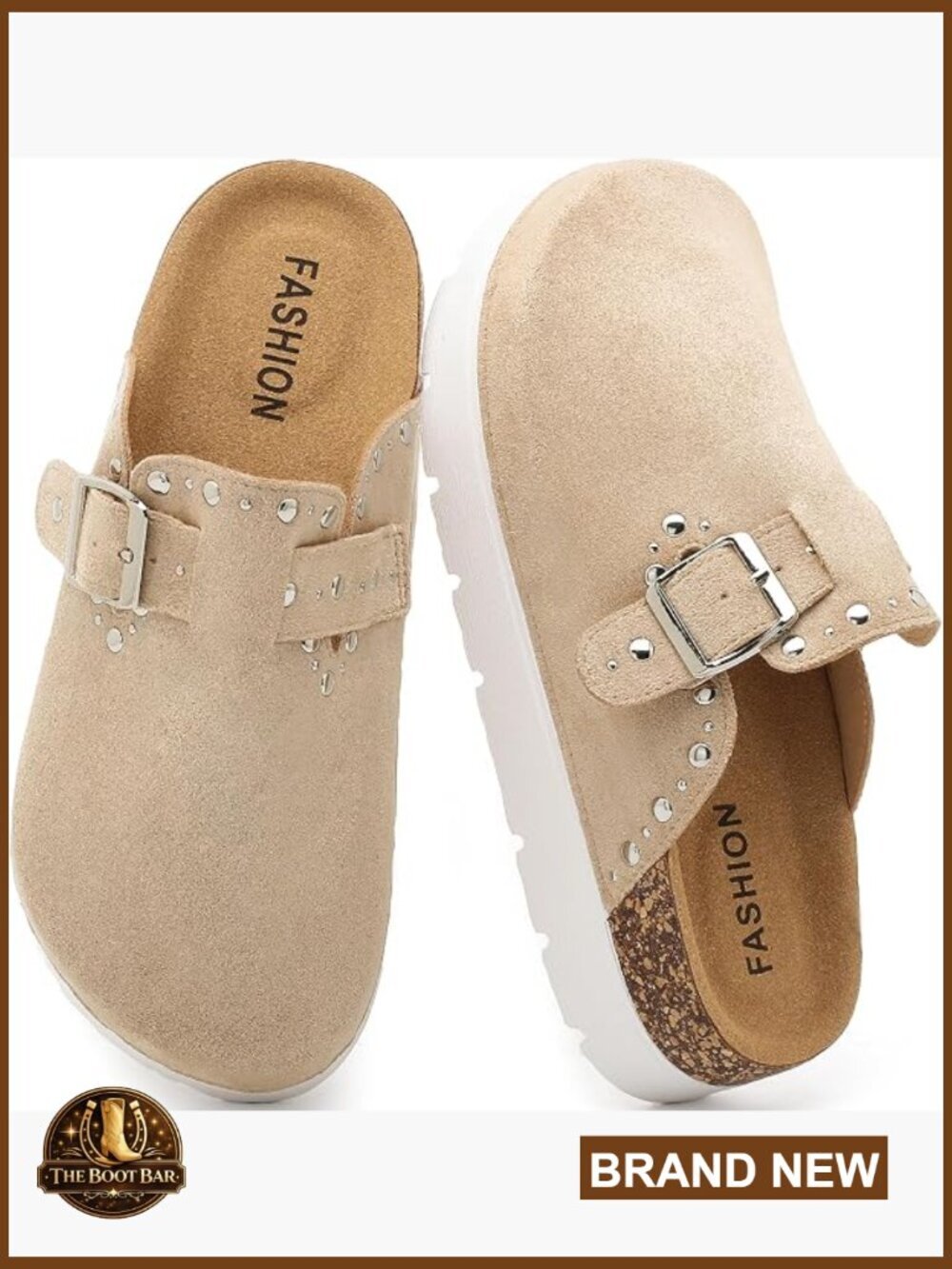 Platform Clogs with Cork Footbed, Arch Support Suede Mules Comfort Slip On